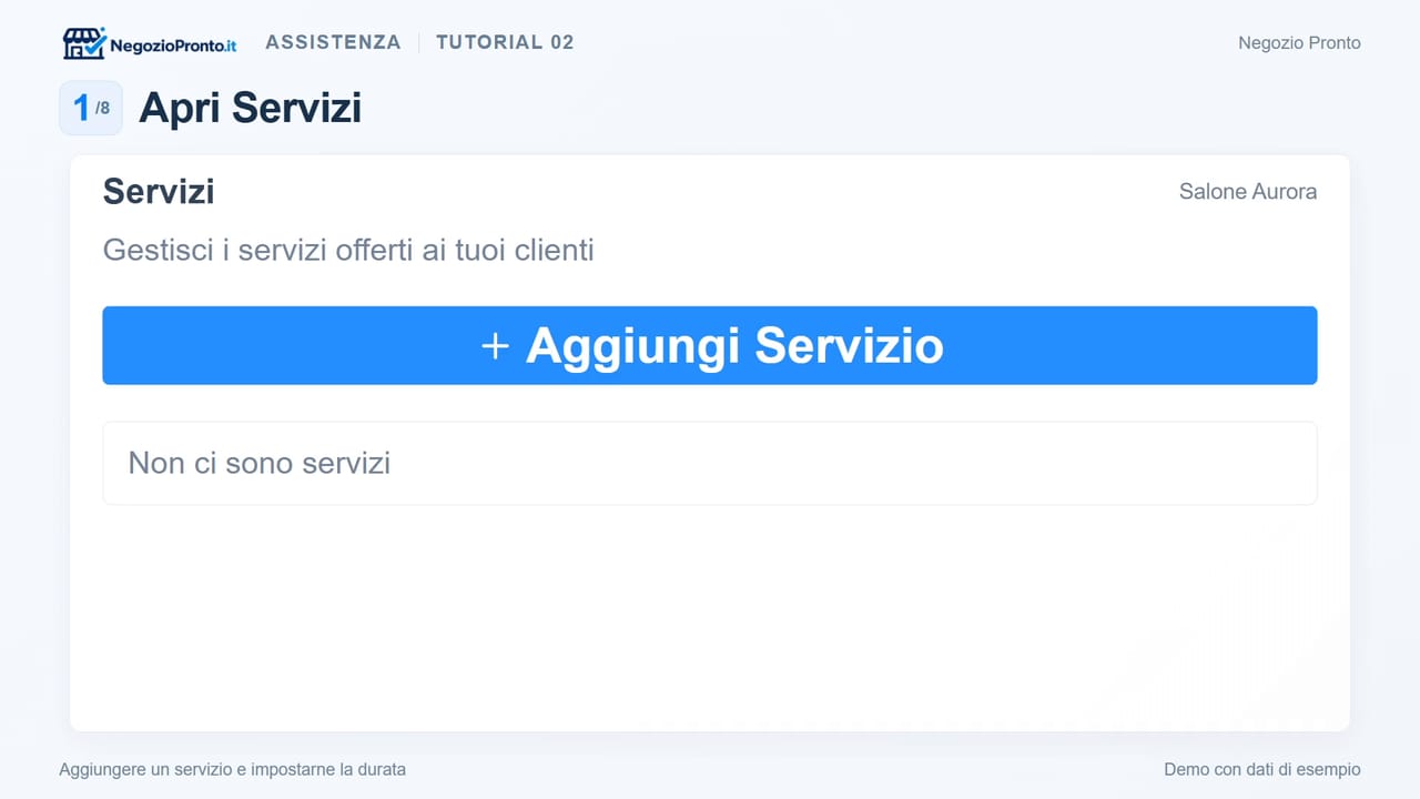 Aggiungere un servizio e impostarne la durata