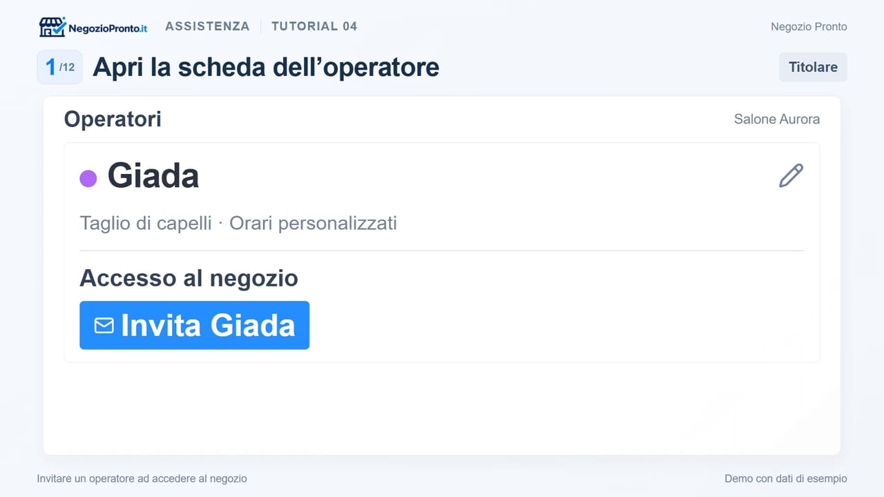 Invitare un operatore ad accedere al negozio