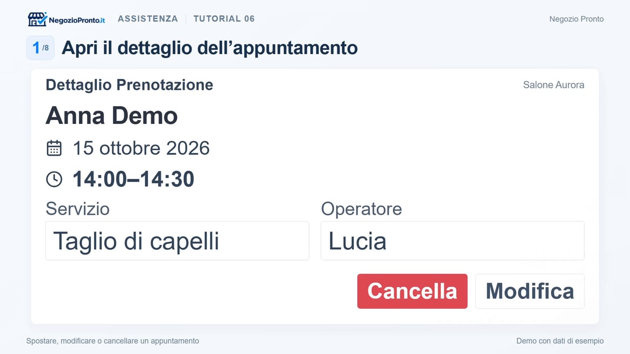 Spostare, modificare o cancellare un appuntamento