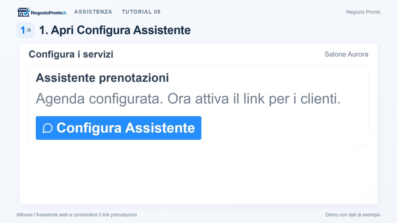 Attivare l’Assistente web e condividere il link prenotazioni