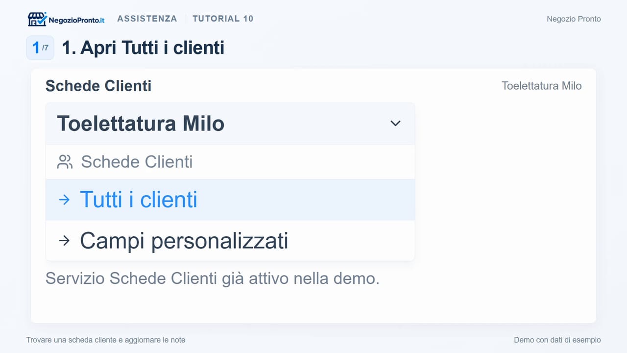 Trovare una scheda cliente e aggiornare le note