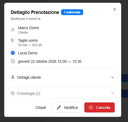 Dettaglio di un appuntamento in Negozio Pronto