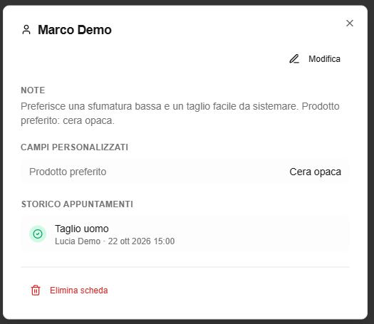 Scheda cliente di Negozio Pronto con un campo personalizzato